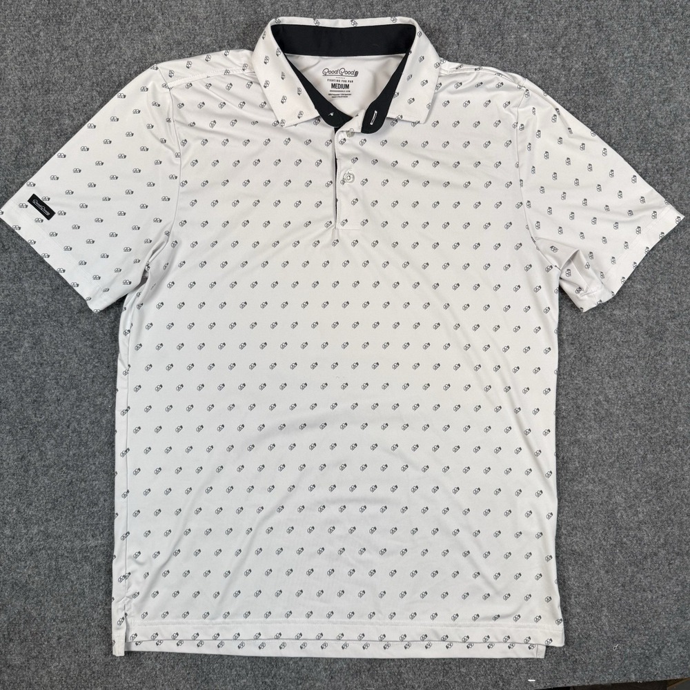 ⛳ Good Good Golf Polo Shirt Mens Medium Fighting For Par Geometric White Black